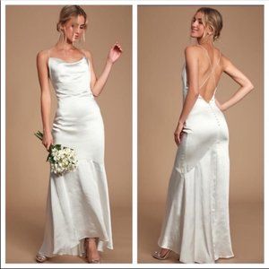 Elliatt Aisle White Satin Cowl Neck Maxi Dress